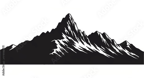 Mountain Range Silhouette on White Background

