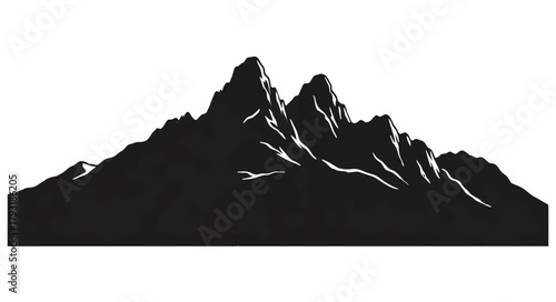 Mountain Range Silhouette on White Background

