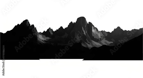 Mountain Range Silhouette on White Background

