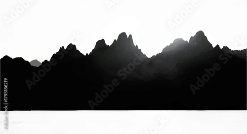 Mountain Range Silhouette on White Background

