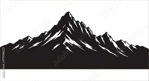 Mountain Range Silhouette on White Background

