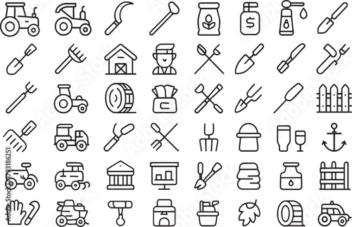 Set of farming tools and equipment icons