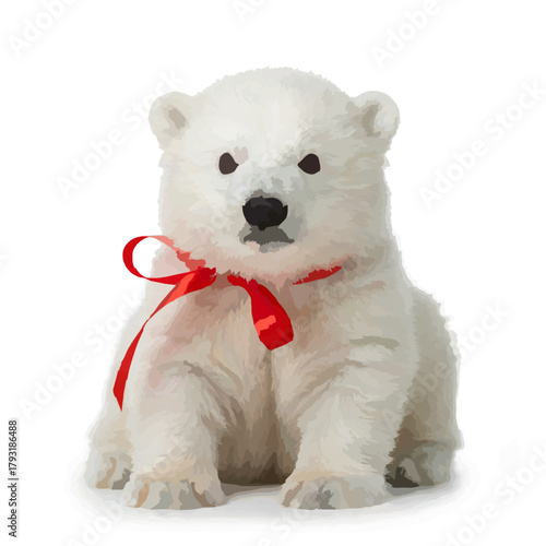 Cute Polar Bear Cub with Blue Ribbon

