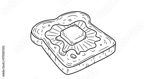 Line drawing of toast with melting butter on top, creating a simple breakfast illustration.