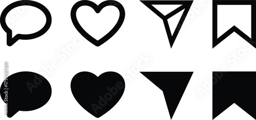 Social media interaction icons for digital communication and apps