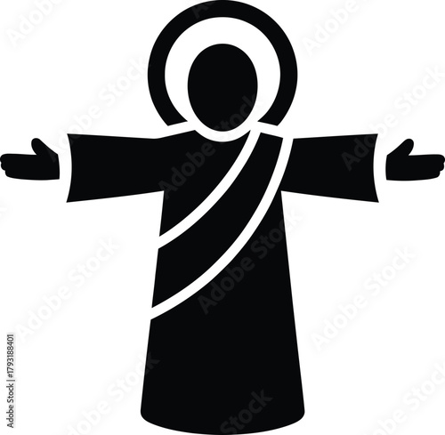 Jesus christ religious icon with halo and welcoming open arms
