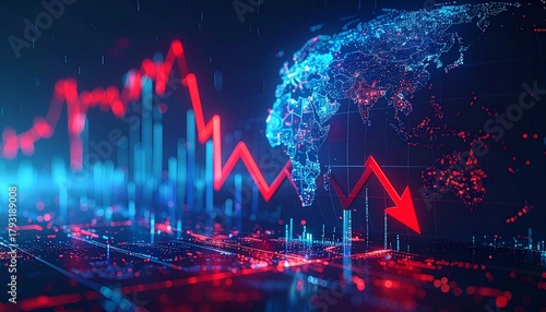 Economical crisis concept. Spread in the world, economy is down. 3d illustration