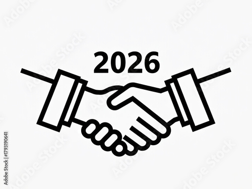 Handshake Agreement: An emblem of unity featuring two hands clasped in a handshake, the numerical inscription of 2026 above symbolizes the commitment to collaboration and the promise of a future.