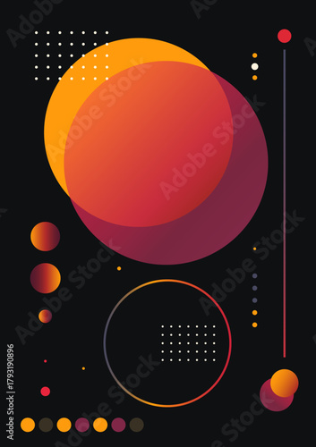 Abstract planet infographics, gradient shapes on a black background. Esoteric symbols, imitation planets.
