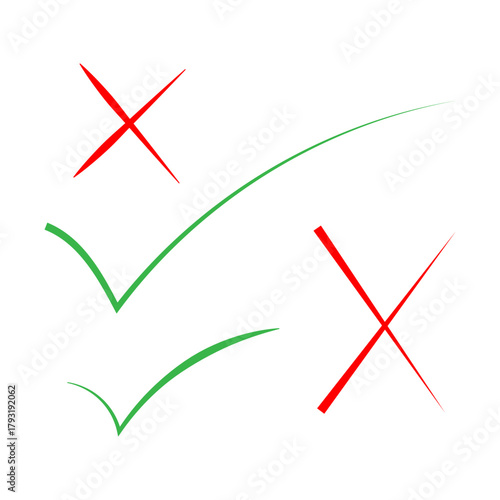 Green check mark and red cross symbols, Right and wrong icons, tick mark, Yes no