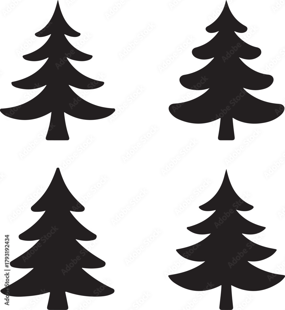Fototapeta premium Four Black Silhouette Christmas Tree Illustrations