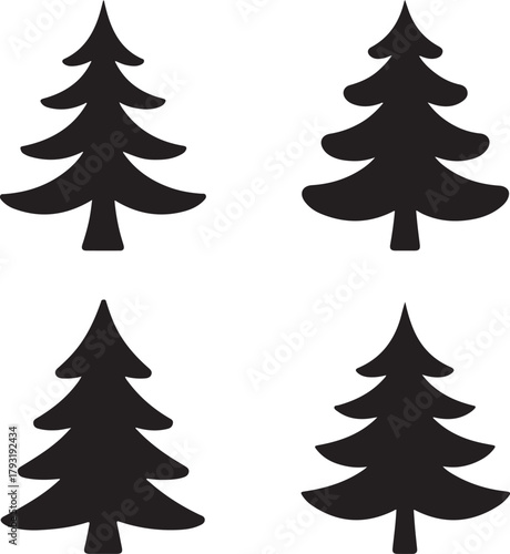 Four Black Silhouette Christmas Tree Illustrations