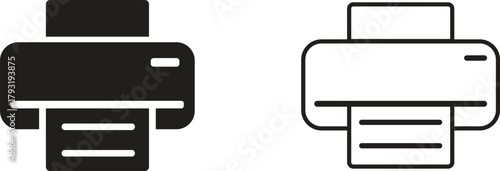 Printer Icon Set - Solid and Outline Vector Symbols for Print, Office & Technology