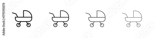 Baby carriage icon set. editable stroke eps 10 vector illustration.