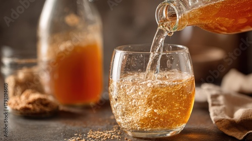 Refreshing beverage poured into a glass