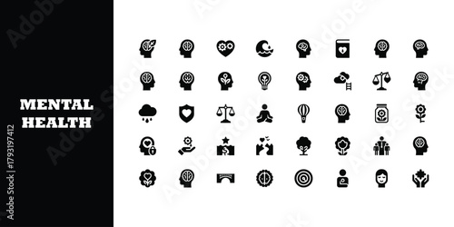 Discover essential mental health icons representing well-being, therapy, and emotional balance for modern wellness concepts