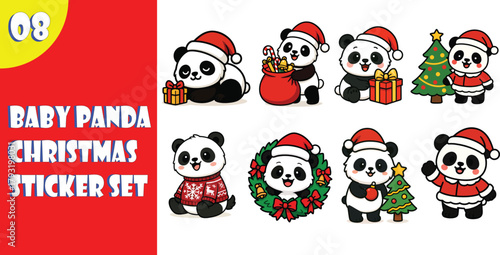 Baby panda Christmas sticker set