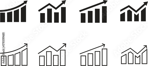 Growth Bar Chart Icons Set - Business Success, Financial Profit & Stock Market Graph