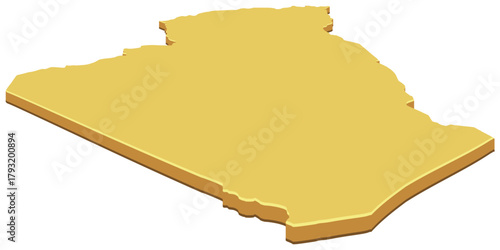 3d map silhouette of Algeria, colored in yellow. Concept for wealth, resources, or financial economy. (cut out)