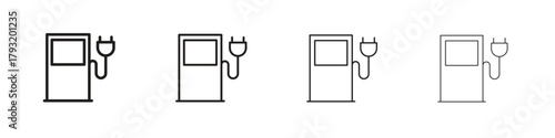 Charging station icon set. editable stroke eps 10 vector illustration.