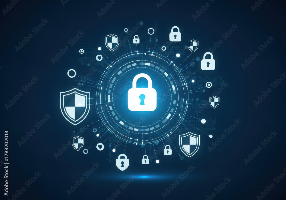 Fototapeta premium Digital security lock and shield network protection technology