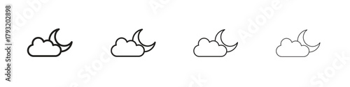 Cloud moon icon set. editable stroke eps 10 vector illustration.