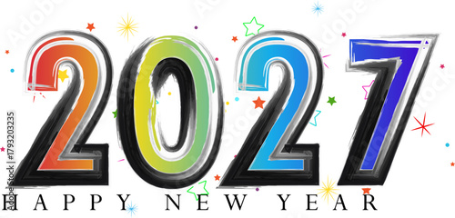 Happy New Year 2027 colorful festive celebration card design template