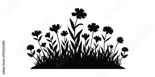 Silhouette of flowers and grass for decoration, Meadow