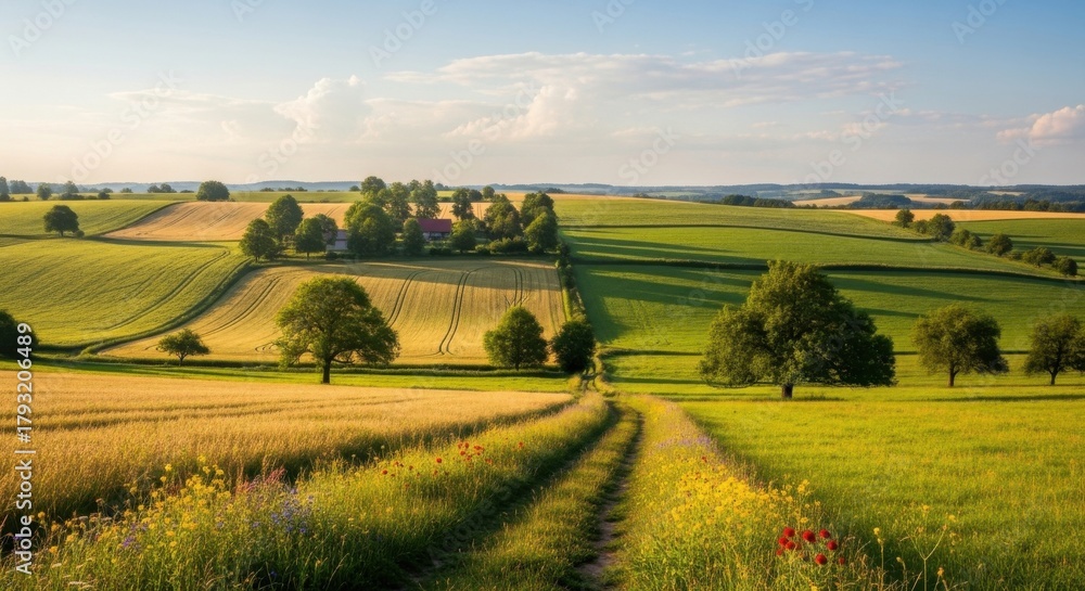 Fototapeta premium Wildflowers in Meadow with Gentle Wind Breeze 