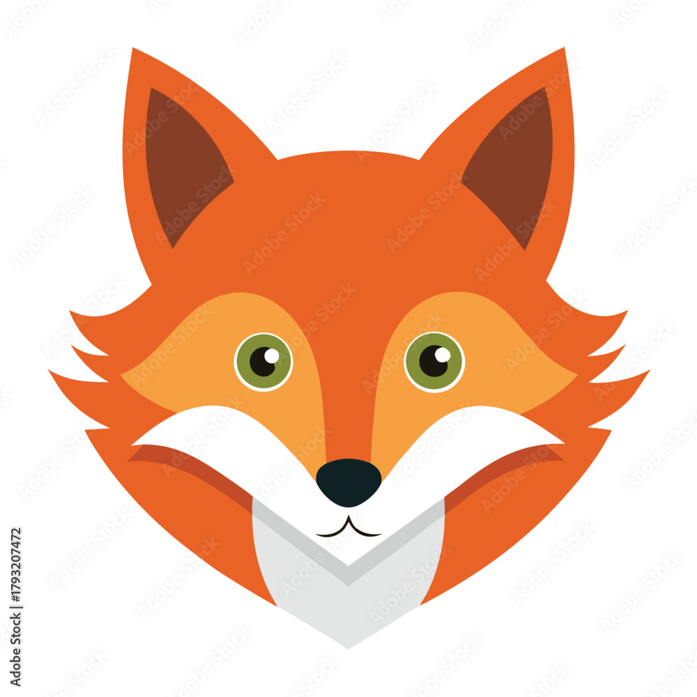 Obraz premium Fox face flat orange minimal friendly vector icon on white background