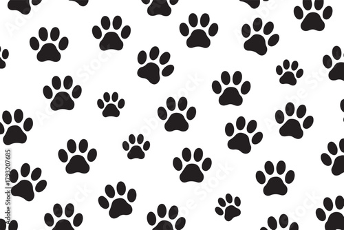 Cute Paw Prints with Hearts Seamless Pattern in Black and White Pet Lover Design