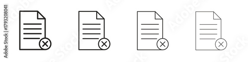 Delete Document icon set. editable stroke eps 10 vector illustration.