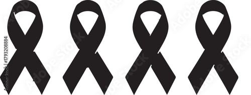Black ribbon awareness icon set representing mourning, remembrance, and loss. Icon black awareness ribbon on white background. Mourning and melanoma symbol.