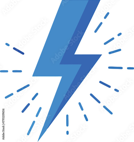 Blue lightning bolt icon: energy, power, speed, quick charge vector symbol