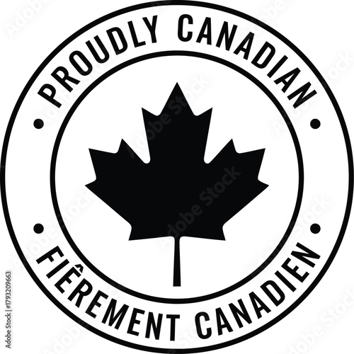 Proudly canadian maple leaf stamp logo vector illustration fièrement canadien badge icon