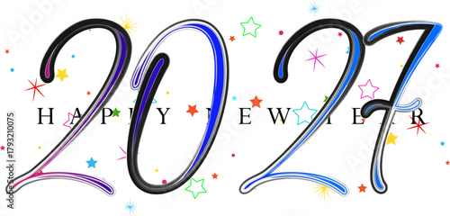 Vibrant Happy New Year 2027 Celebration Design with Colorful Stars