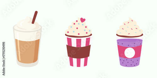 Collection of Cute Coffee and Dessert Drinks Illustration