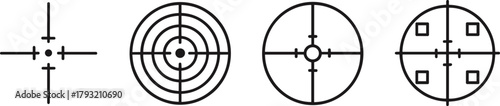 Crosshair vector set, scope reticle design, targeting symbols, gaming HUD, sniper aim, precision marks, military optics, digital interface, shooter UI