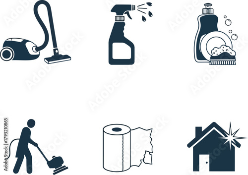 Home & professional cleaning service icons set. hygiene, disinfection, housekeeping vectors