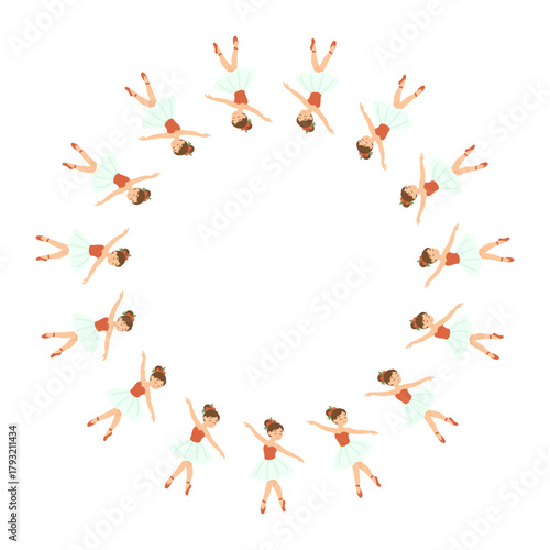 Simple Frame with ballerina pattern forming elegant dance circle, graceful ballerina figures repeating in symmetry, Simple Frame perfect for ballet posters and creative design themes.