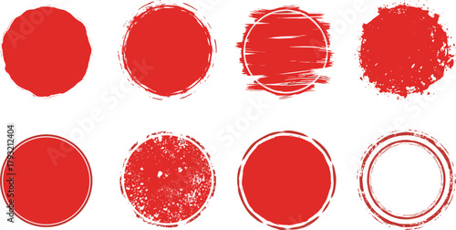 Red Circular Grunge Textures and Frames with Distressed Edges - Graphic Design Elements