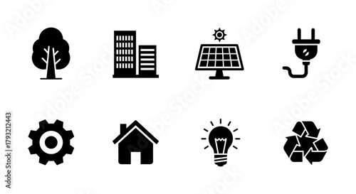 Eco-friendly icons: renewable energy, technology and sustainability in modern design
