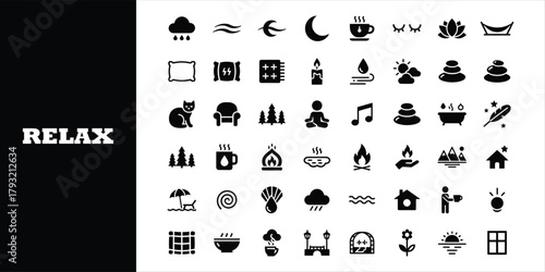 Discover ultimate relaxation with a diverse collection of serene icons, perfect for wellness, spa, and mindfulness branding.