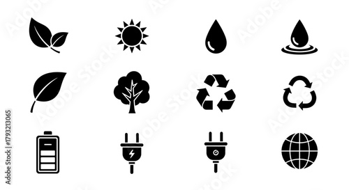 Eco-friendly icons set: sustainability and nature symbols