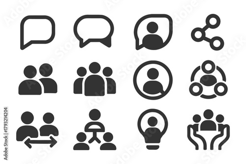 Communication and collaboration icons set for social interaction and networking.