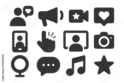 Set of social media and communication icons in black silhouette style.