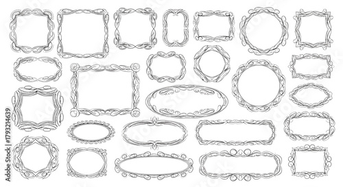 A collection of decorative ornamental border frames in various shapes and sizes.