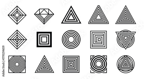 Exploring abstract geometric patterns composed of concentric shapes creating optical illusions.