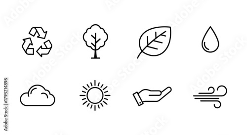 Minimalist eco icons for nature and sustainability projects