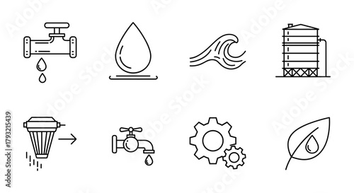 Water conservation icons - line style elements for efficient resource management